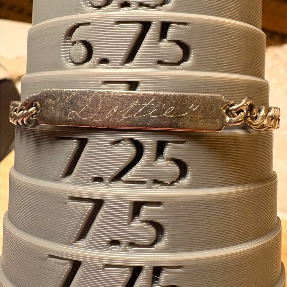 ID Bracelet Women 7 Silver Tone Engraved Dottie Curb Chain Vintage